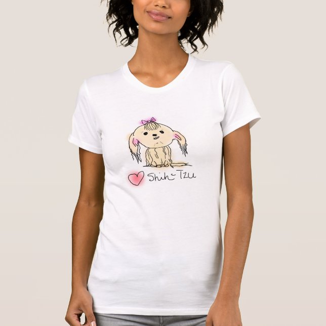 I Love Shih Tzu Hand Illustrated Doggie Doodle T-Shirt (Front)