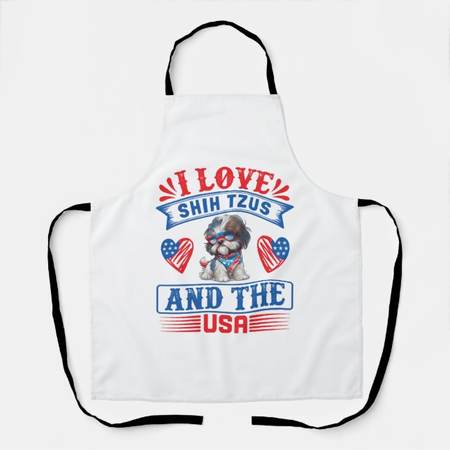 I love Shih Tzus and the USA Apron (Front)