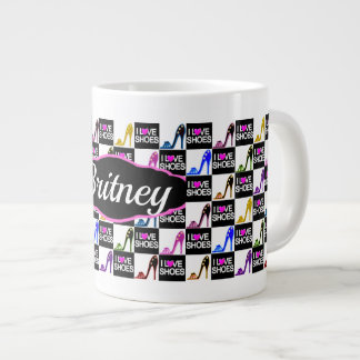 I LOVE SHOES, STILETTOS, HIGH HEELS PERSONALIZED LARGE COFFEE MUG