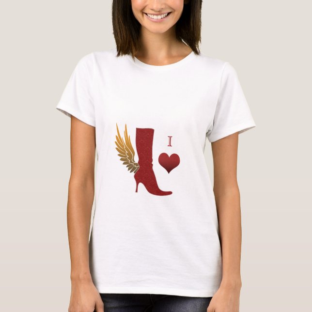I love shoes T Shirt angel wing boot red (Front)