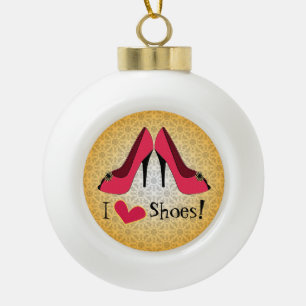 I Love Shoes with Red Stiletto Ceramic Ball Christmas Ornament