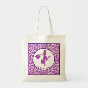 I Love Shopping Colourful Purple Floral Pattern Tote Bag