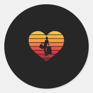 I Love Shopping Retro Sunset Heart Classic Round Sticker
