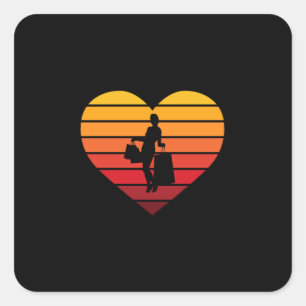 I Love Shopping Retro Sunset Heart Square Sticker