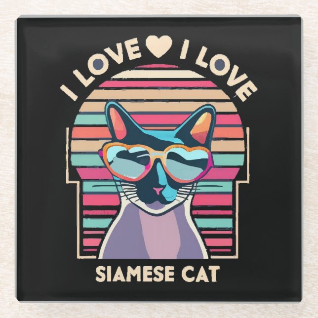 I love Siamese cat Glass Coaster (Front)