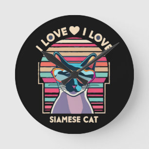 I love Siamese cat Round Clock