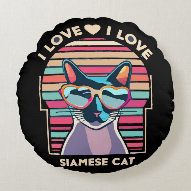 I love Siamese cat Round Cushion (Front)