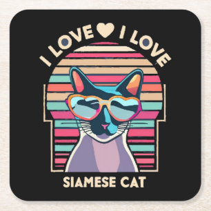 I love Siamese cat Square Paper Coaster
