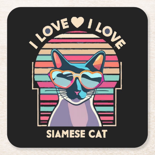 I love Siamese cat Square Paper Coaster (Front)
