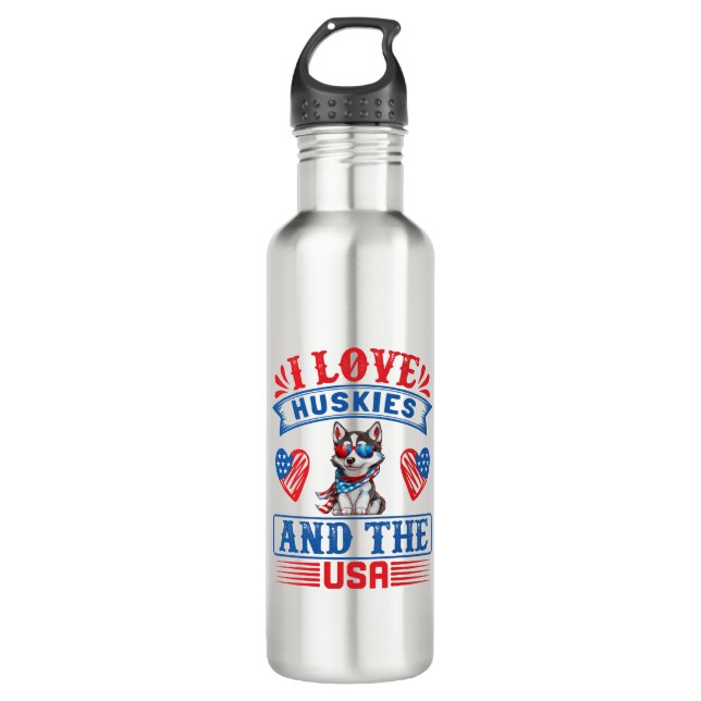 I love Siberian Huskies and the USA 710 Ml Water Bottle (Front)