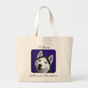 I Love Siberian Huskies Jumbo Canvas Totebag Large Tote Bag