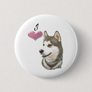 I love Siberian Husky Dog art design 6 Cm Round Badge