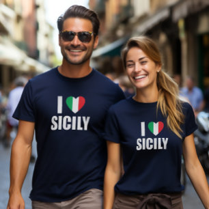I Love Sicily Italian Flag Heart T-Shirt