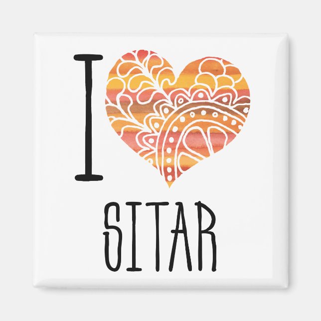 I Love Sitar Orange Mandala Heart Magnet (Front)