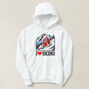 I Love Skiing Retro Skier Mountain Graphic Hoodie