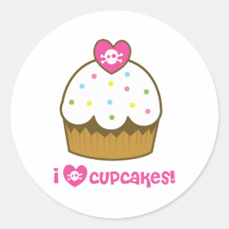 i love skull cupcakes classic round sticker