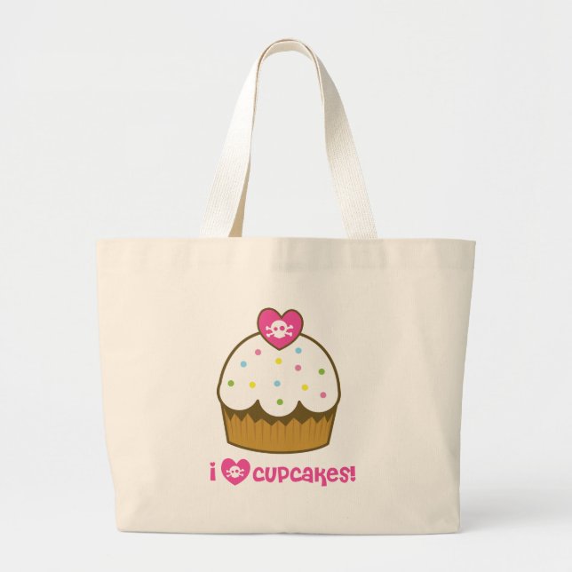 i love skull cupcakes large tote bag (Front)
