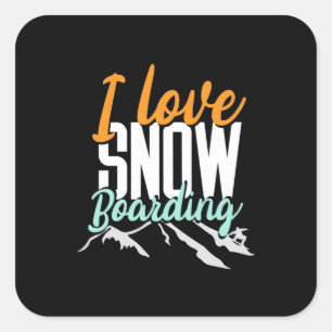 I Love Snow Boarding Square Sticker