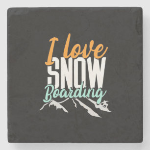 I Love Snow Boarding Stone Coaster