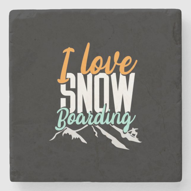 I Love Snow Boarding Stone Coaster (Front)