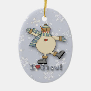 I Love Snow Snowman Ceramic Tree Decoration