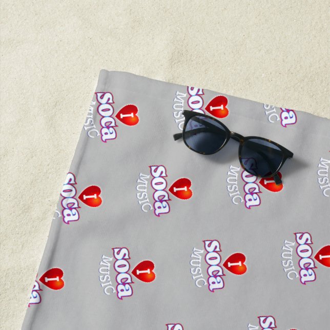 I  LOVE SOCA on GREY Beach Towel (In Situ)