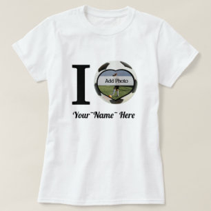 I Love Soccer Add name , Heart photo  Frame T-Shirt