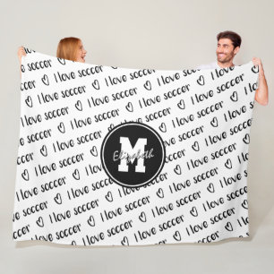I love soccer text pattern black white ANY colour Fleece Blanket