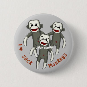 I Love Sock Monkeys  6 Cm Round Badge