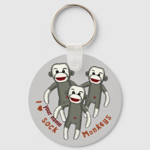 I Love Sock Monkeys  Key Ring