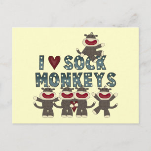 I Love Sock Monkeys Tshirts and Gifts Postcard