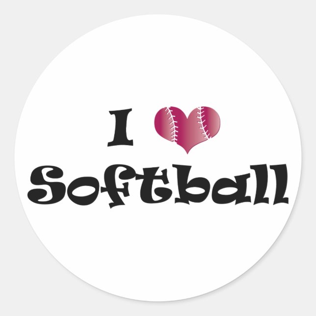 I love Softball Classic Round Sticker (Front)
