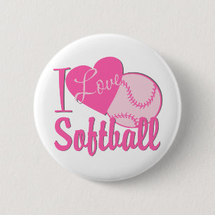 I Love Softball Pink 6 Cm Round Badge