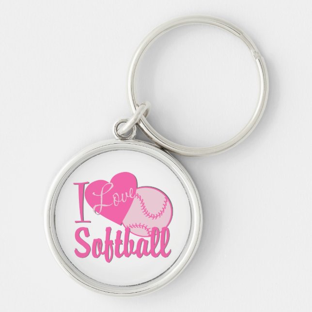 I Love Softball Pink Key Ring (Front)