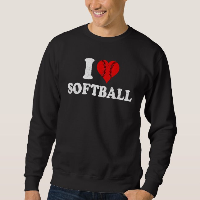 I Love Softball Retro Happy Valentine's Day Couple Sweatshirt (Front)