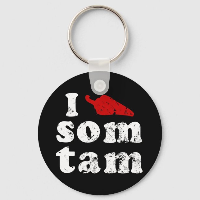 I Love Som Tam ❤ Thai Isaan Food Key Ring (Front)