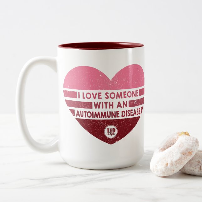 I Love Someone [Autoimmune] Two-Tone Coffee Mug (With Donut)