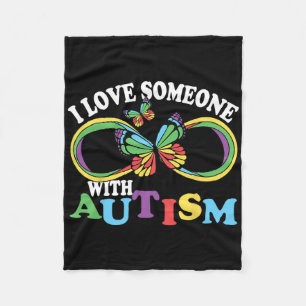 I Love Someone With Autism Awareness Butterfly Rib Fleece Blanket