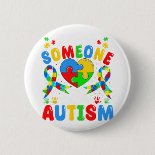 I Love Someone With Autism Awareness Heart Puzzle 6 Cm Round Badge