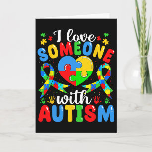 I Love Someone With Autism Awareness Heart Puzzle Card