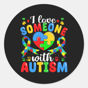 I Love Someone With Autism Awareness Heart Puzzle  Classic Round Sticker