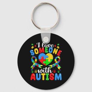 I Love Someone With Autism Awareness Heart Puzzle Key Ring