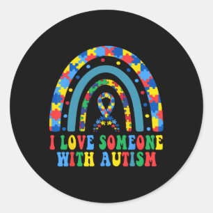 I Love Someone With Autism Awareness Tee With Cute Classic Round Sticker