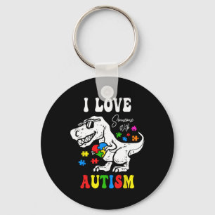 I Love Someone With Autism Family Heart T Rex Dino Key Ring