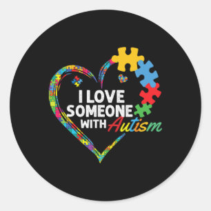 I Love Someone With Autism Heart Puzzle 2 Classic Round Sticker
