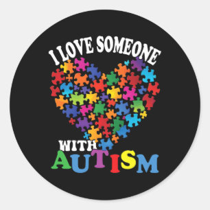 I Love Someone With Autism Heart Puzzle Classic Round Sticker