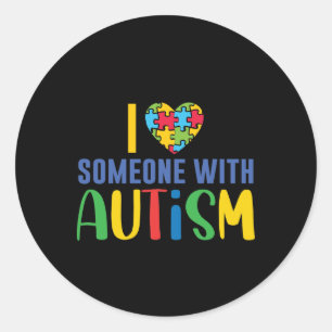 I Love Someone With Autism Heart Puzzle Piece Classic Round Sticker
