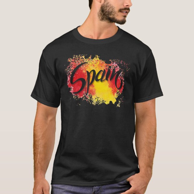 I Love Spain Flag Illustration Art Barcelona Madri T-Shirt (Front)