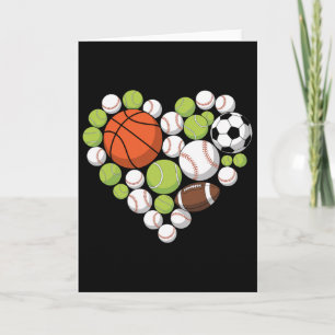 I Love Sports Bysketbyll Footbyll Sports Fan Heart Card