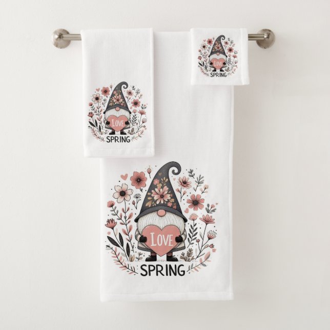 I Love Spring Gnome Bath Towel Set (Insitu)